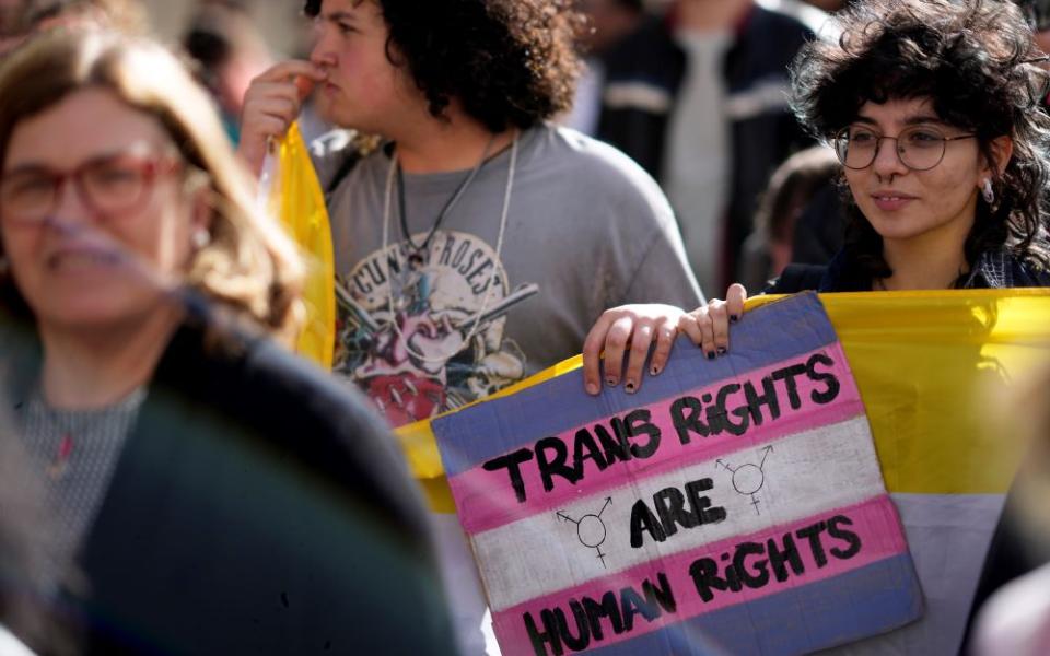 Demonstrators in Lisbon, Portugal, take part in a march to celebrate International Transgender Day of Visibility March 31.