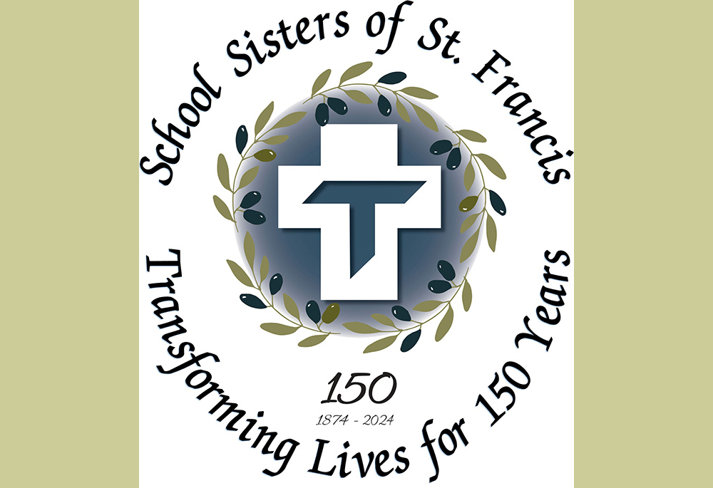 The logo developed for the School Sisters of St. Francis' 150th anniversary. According to the congregation, the logo "incorporates the Franciscan Tau cross encircled by olive branches, which exemplify the Franciscan charism of peace emanating throughout all creation." (Courtesy of Jane Marie Bradish)