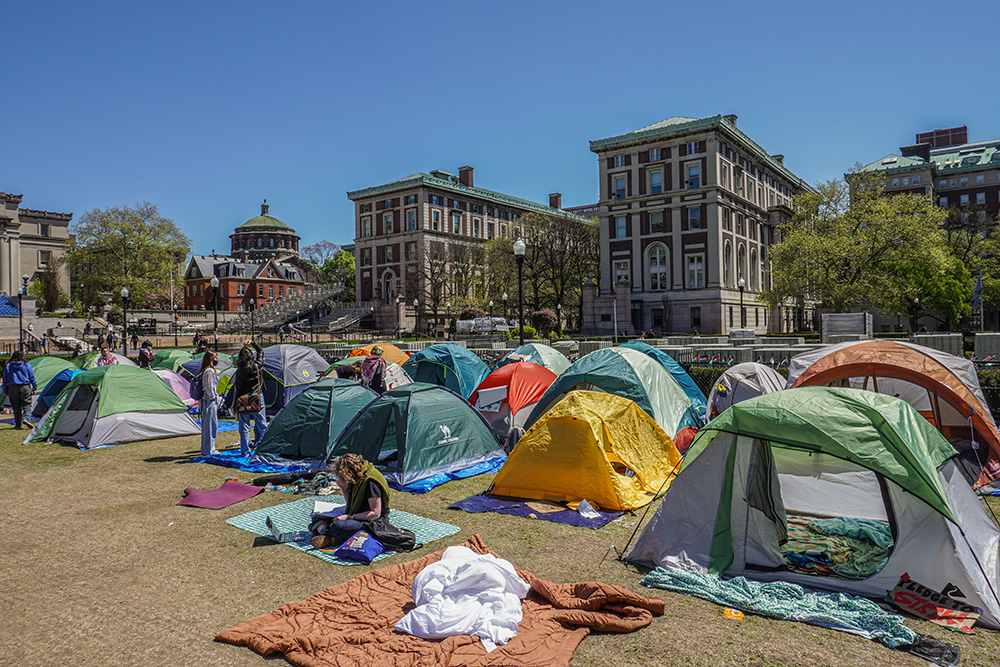 Columbia University students are seen in the pro-Palestinian encampment in the Morningside Heights campus in New York City on April 26. (NCR photo/Camillo Barone)