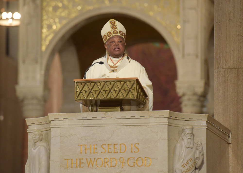 Washington Cardinal Wilton D. Gregory gives his homily during a Mass Nov. 11, 2022, at the Basilica of the National Shrine of the Immaculate Conception where Peter K. Kilpatrick was installed as the 16th president of The Catholic University of America in Washington.