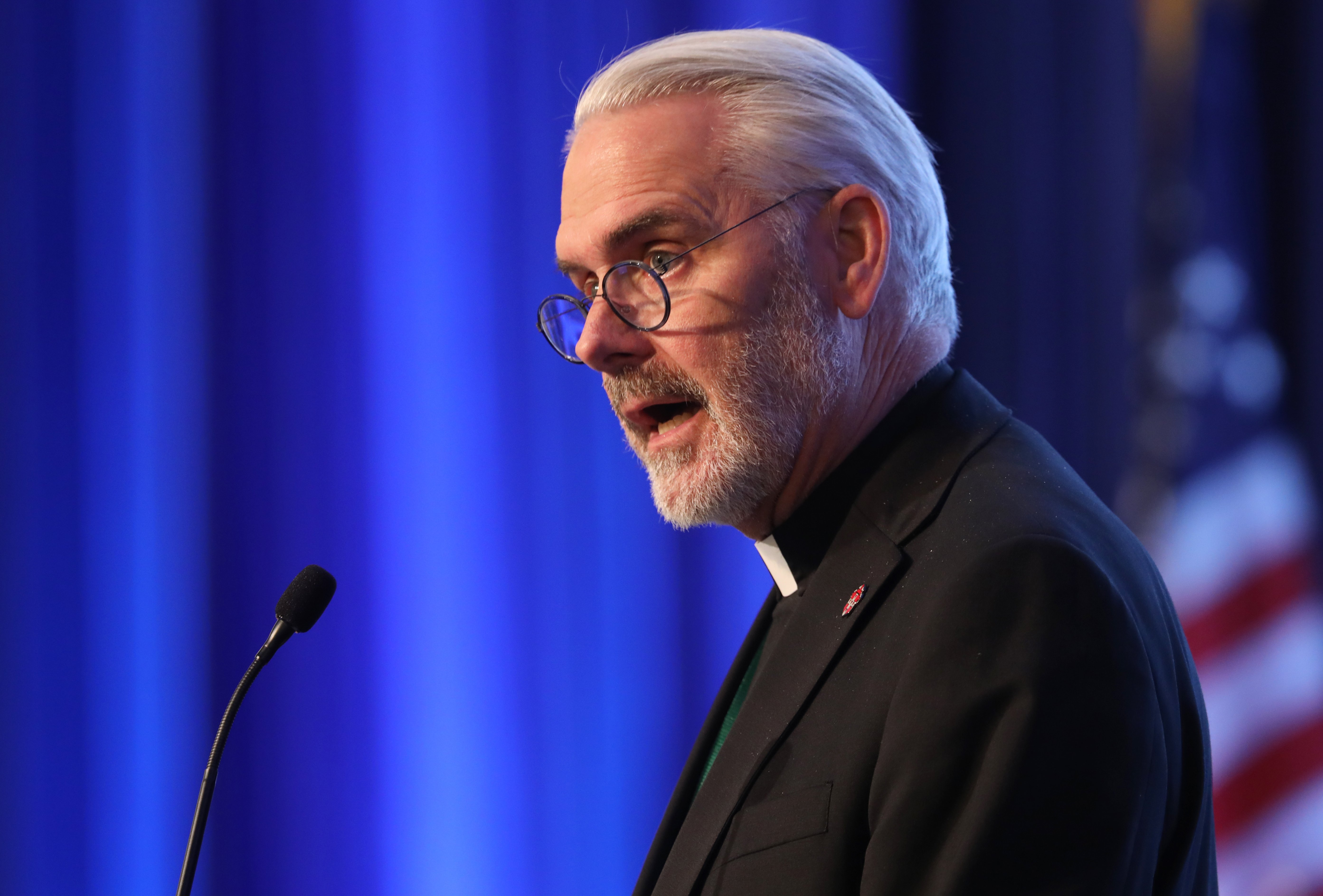 Oklahoma City Archbishop Paul Coakley, chairman of the U.S. Conference of Catholic Bishops' Committee on Domestic Justice and Human Development, speaks at a Nov. 16 session of the fall general assembly of the U.S. bishops in Baltimore. (CNS/Bob Roller)