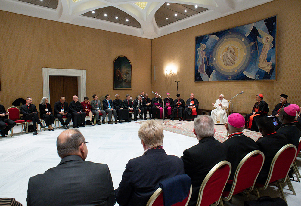 Pope Francis leads a meeting with the presidents and coordinators of the regional assemblies of the Synod of Bishops at the Vatican Nov. 28, 2022. Archbishop Timothy P. Broglio, president of the U.S. Conference of Catholic Bishops, attended the meeting. (CNS/Vatican Media)