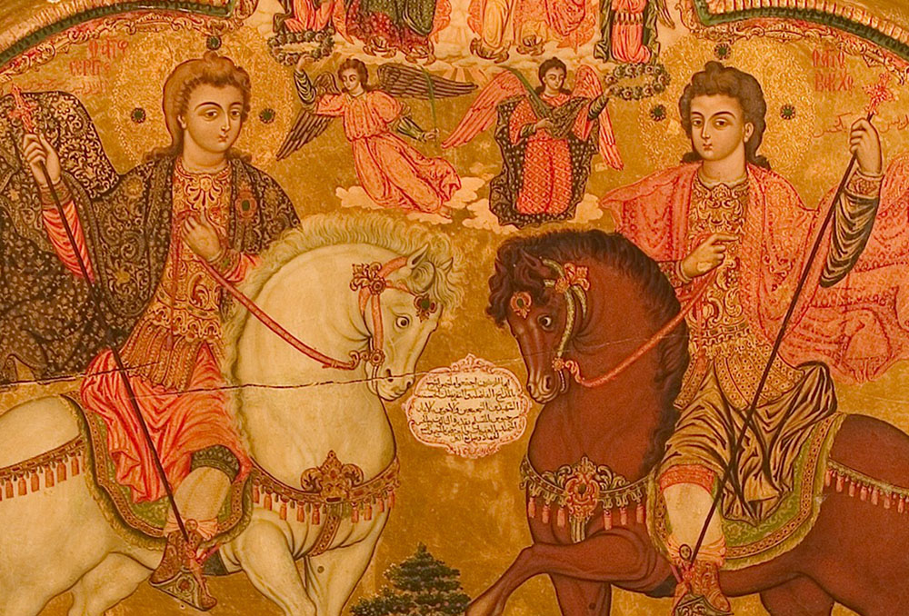 An icon of Sts. Sergius and Bacchus at Mar Sarkis monastery in Maaloula, Syria (Wikimedia Commons/Iyad Al Ghafari)