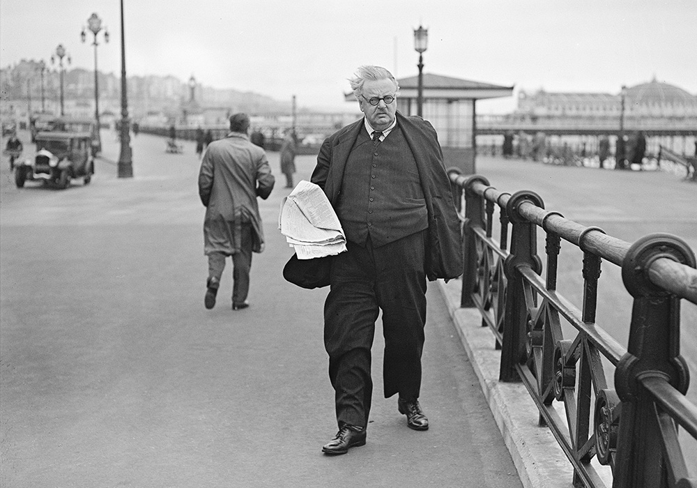 G.K. Chesterton takes a stroll in Brighton, England, on Oct. 30, 1935. (AP)