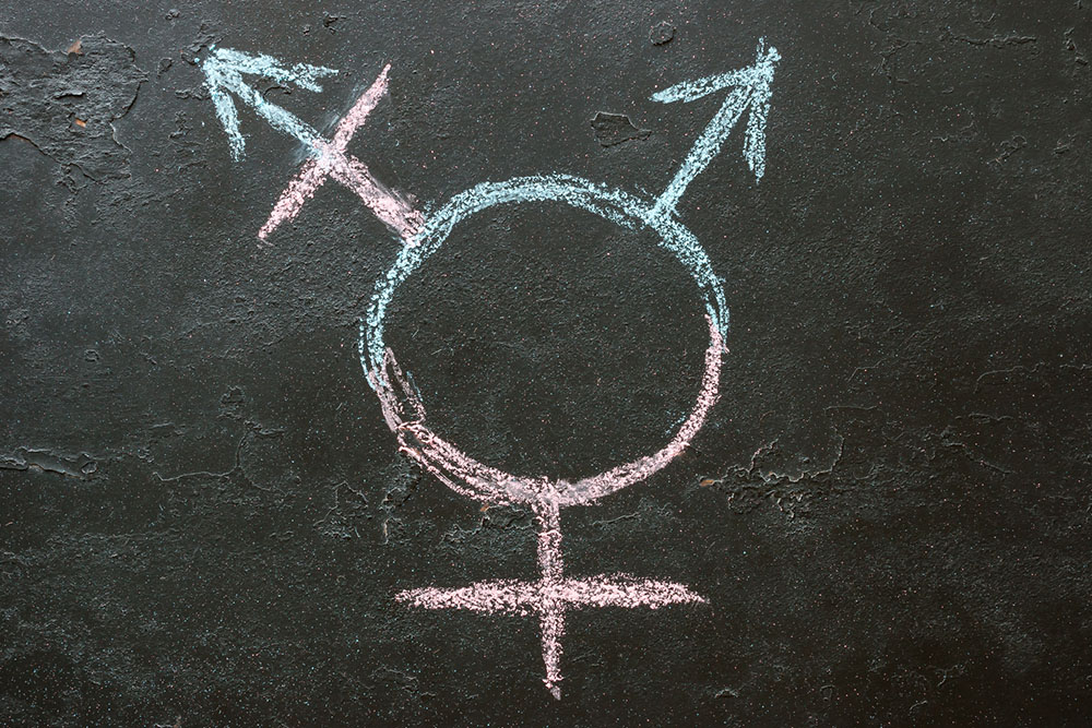 Transgender symbol in pink and blue chalk on a blackboard (Dreamstime/Alexander Alexeev)