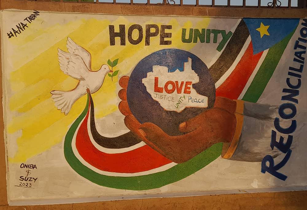 A mural to welcome ecumenical leaders, created during the Jan. 28 and Jan. 31 Youth Peace Pilgrimages (Courtesy of Sant'Egidio/Elizabeth Boyle)