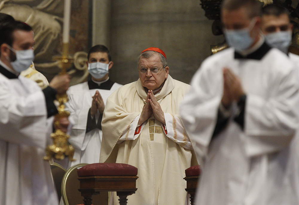 U.S. Cardinal Raymond Burke attends the ordination of eight deacons from Rome's Pontifical North American College in St. Peter's Basilica Oct. 1, 2020, at the Vatican. (CNS/Paul Haring)