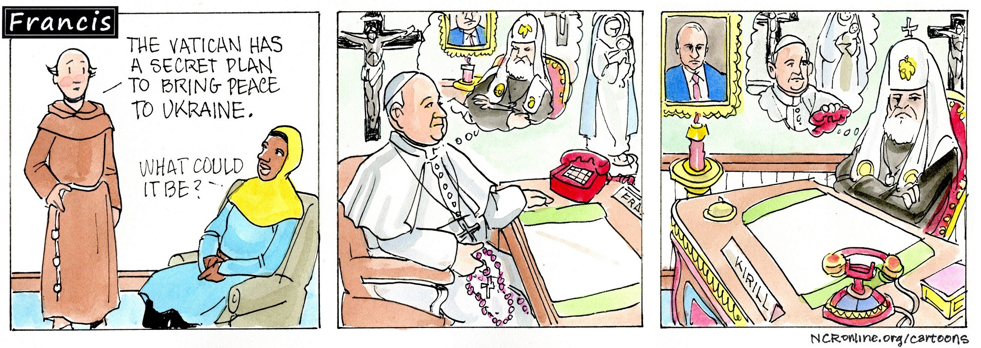 Francis, the comic strip: What is the Vatican's secret plan to bring peace to Ukraine?