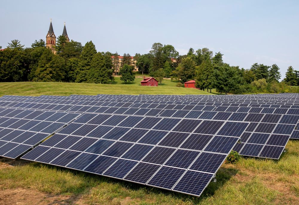 Solar panels are seen on the campus of St. Meinrad Archabbey and its seminary in Spencer County, Indiana, Sept. 11, 2021. (CNS/Courtesy of Saint Meinrad Archabbey via The Criterion)