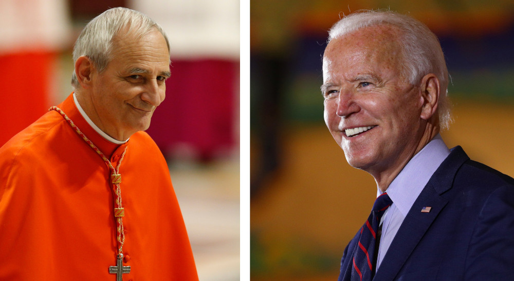 A picture of an older white man wearing a red cape is next to a picture of President Joe Biden, an older white man wearing a suit