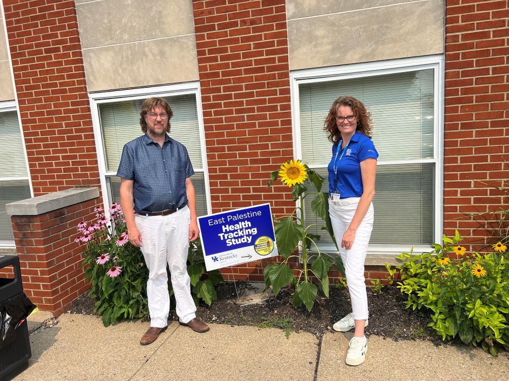The Rev. Fritz Nelson, left, and Erin Haynes at First United Presbyterian Church in East Palestine, Ohio, on July 17, 2023. (RNS photo/Kathryn Post)