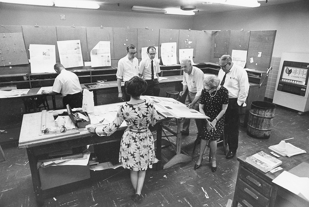Staff at work in the early years of the National Catholic Reporter in Kansas City, Missouri (NCR file photo)