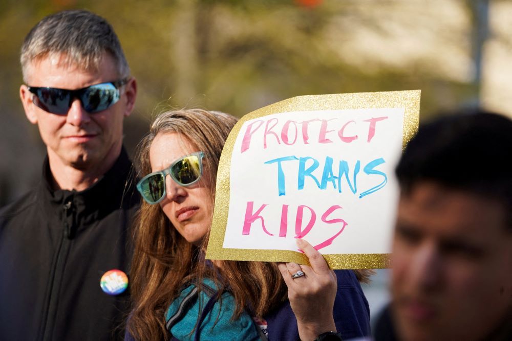 Activists protest in Atlanta, Georgia, on behalf of children seeking gender reassignment treatments or surgeries on March 20, 2023. (OSV News/Reuters/Megan Varner)