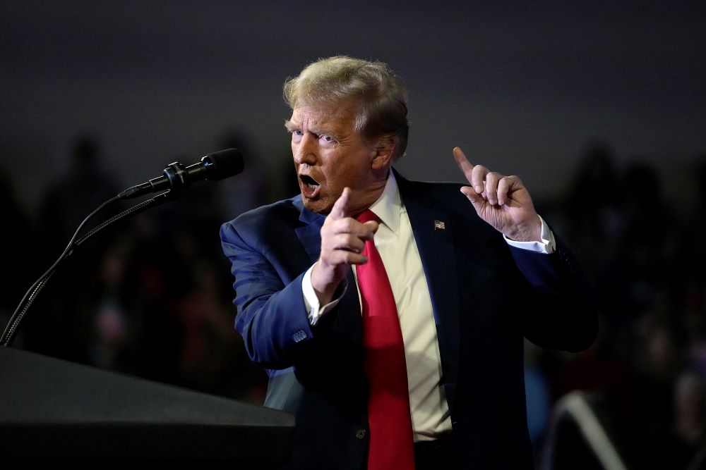 Republican presidential candidate former President Donald Trump speaks at a Get Out The Vote rally at Coastal Carolina University in Conway, S.C., on Feb. 10. (RNS/AP/Manuel Balce Ceneta)