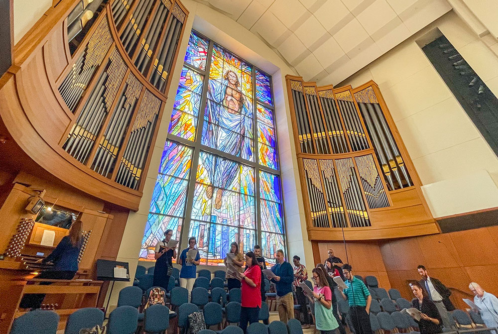 Music educators from Catholic schools around the Galveston-Houston Archdiocese rehearse music before Mass Oct. 10, 2022, at the Co-Cathedral of the Sacred Heart in Houston. (CNS/Texas Catholic Herald/James Ramos)