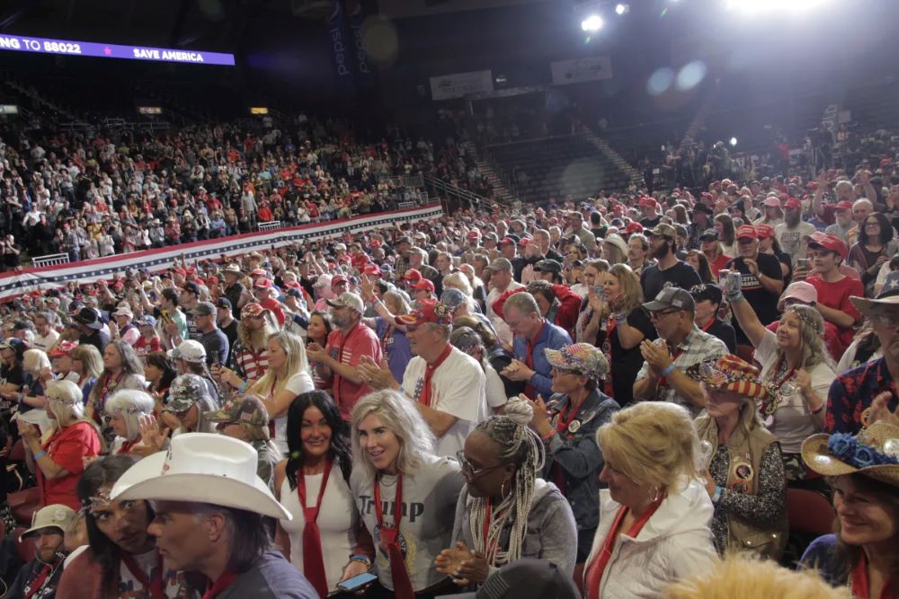 Thousands turned out to hear former President Donald Trump and other far-right politicians speak in Casper, Wyoming, on May 28, 2022. 