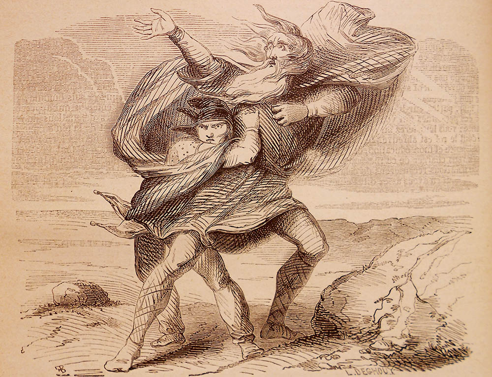 King Lear in the storm, depicted in an illustration for an 1856 edition of the complete works of William Shakespeare (Wikimedia Commons)