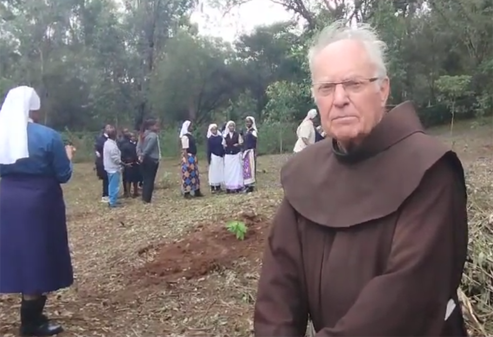 Franciscan Fr. Hermann Borg is pictured in a screenshot from a video posted online by Justice and Peace and Integrity of Creation for the Franciscans in Africa. Borg's Mother Earth Network is involved in the restoration of Maragoli Forest. The organization is targeting to plant more than 300,000 seedlings in the next five years. (NCR screenshot/YouTube/JPIC FA)