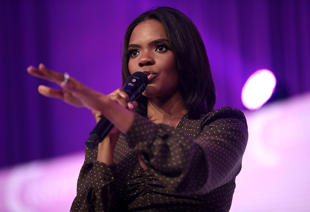 Candace Owens speaks with attendees at the 2021 Young Women's Leadership Summit hosted by Turning Point USA at the Gaylord Texan Resort & Convention Center in Grapevine, Texas. (Wikimedia Commons/Gage Skidmore, CC-BY-SA 2.0 deed)