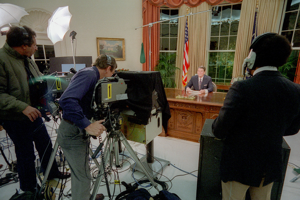 President Ronald Reagan addresses the nation on events in Lebanon and Grenada, speaking from the Oval Office in the White House in Washington, D.C., Oct. 27, 1983. (Wikimedia Commons/U.S. National Archives and Records Administration)