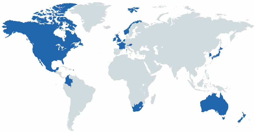 The blue shading marks the nations from which NCR Forward members hail. You can join them today. (NCR graphic by mapchart.net)