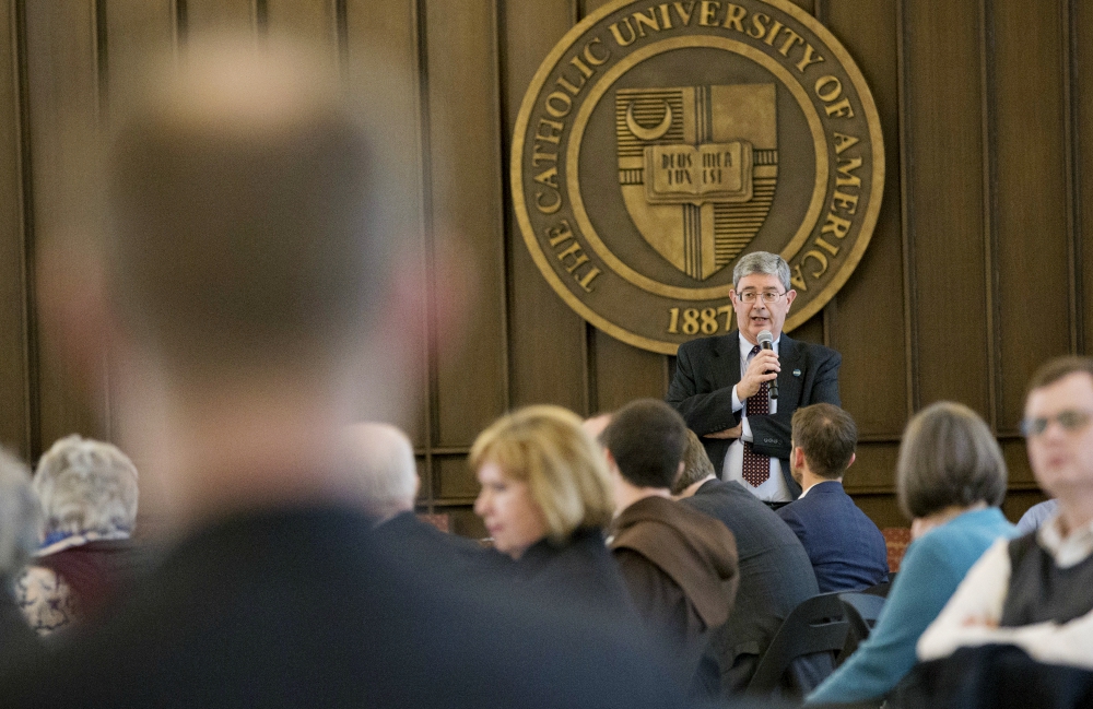 George Weigel speaks at the Catholic University of America in Washington, D.C., in March. (CNS/Catholic Standard/Jaclyn Lippelmann)