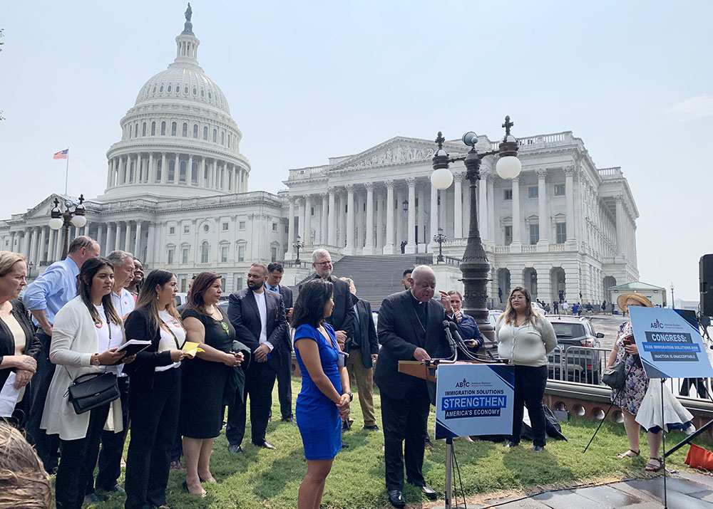 Washington Cardinal Wilton Gregory speaks outside the U.S. Capitol at a July 21 press conference sponsored by the American Business Immigration Coalition, which supports immigration reform. (NCR photo/Melissa Cedillo)