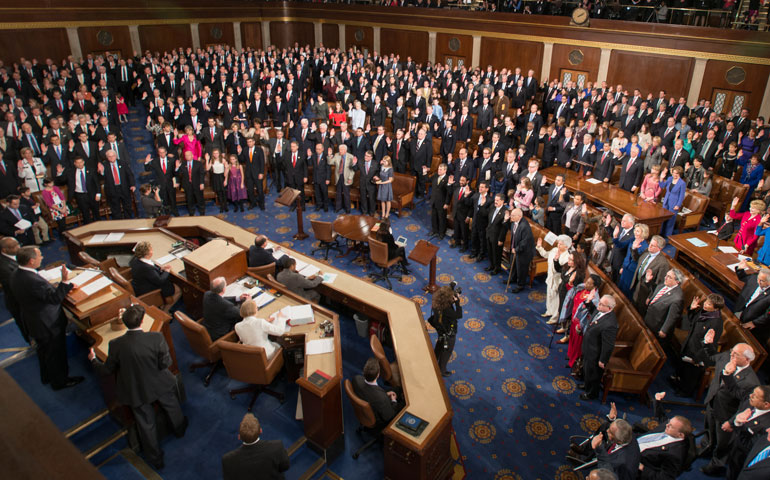 Speaker of the House John Boehner, R-Ohio, swears in the 113th Congress on the House floor Jan. 3. (Newscom/UPI/Ken Cedeno)