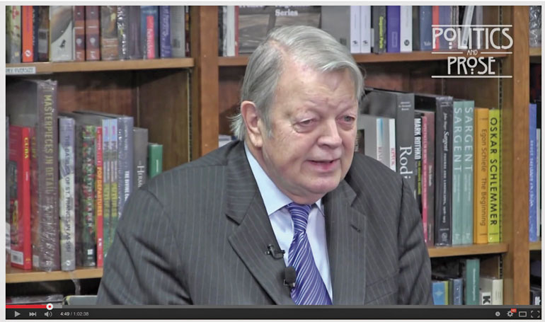 A screen capture shows Politics & Prose's YouTube video of Garry Wills' March 13 talk in Washington, D.C.