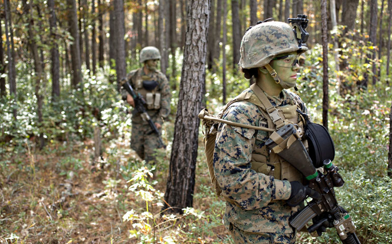 U.S. Marine Pfc. Christina Fuentes Montenegro undergoes infantry training in November 2013 at Camp Geiger, N.C. (Newscom/ZUMA Press/Cw Paul S. Mancuso)