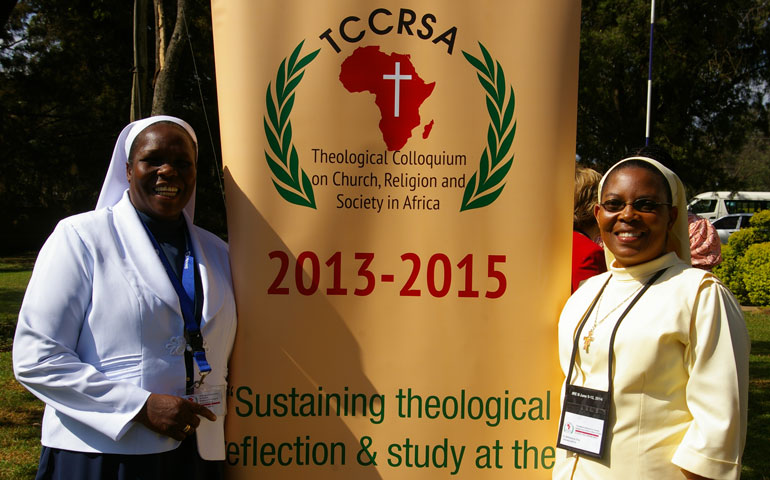 Assumption Sr. Veronica Rop of Kenya and Sr. Wilhelmina Uhai, a member of the Little Sisters of St. Francis of Assisi in Tanzania, are seen at the Theological Colloquium on Church, Religion, and Society in Africa at Hekima University College in Nairobi July 17. (NCR photos/Joshua J. McElwee)