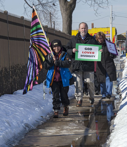 Members of Fortunate Families participate in a prayer vigil outside Sacred Heart Seminary in Detroit in March 2014. (Newscom/ZUMA Press/Jim West)
