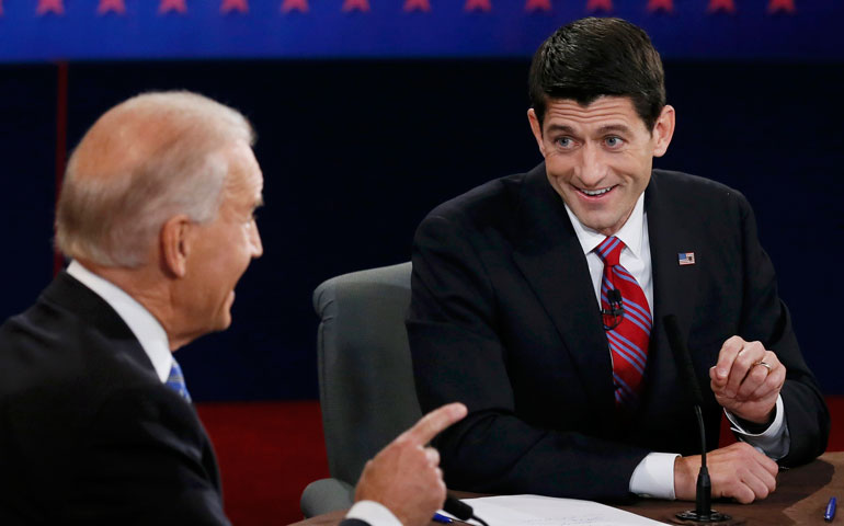 Vice President Joe Biden and Republican vice presidential nominee Paul Ryan debate in Danville, Ky., Oct. 11. (CNS/Reuters/Rick Wilking)