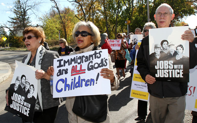 People participate in an interfaith march and rally for comprehensive immigration reform in Wyandanch, N.Y., Oct. 27. (CNS/Gregory A. Shemitz)