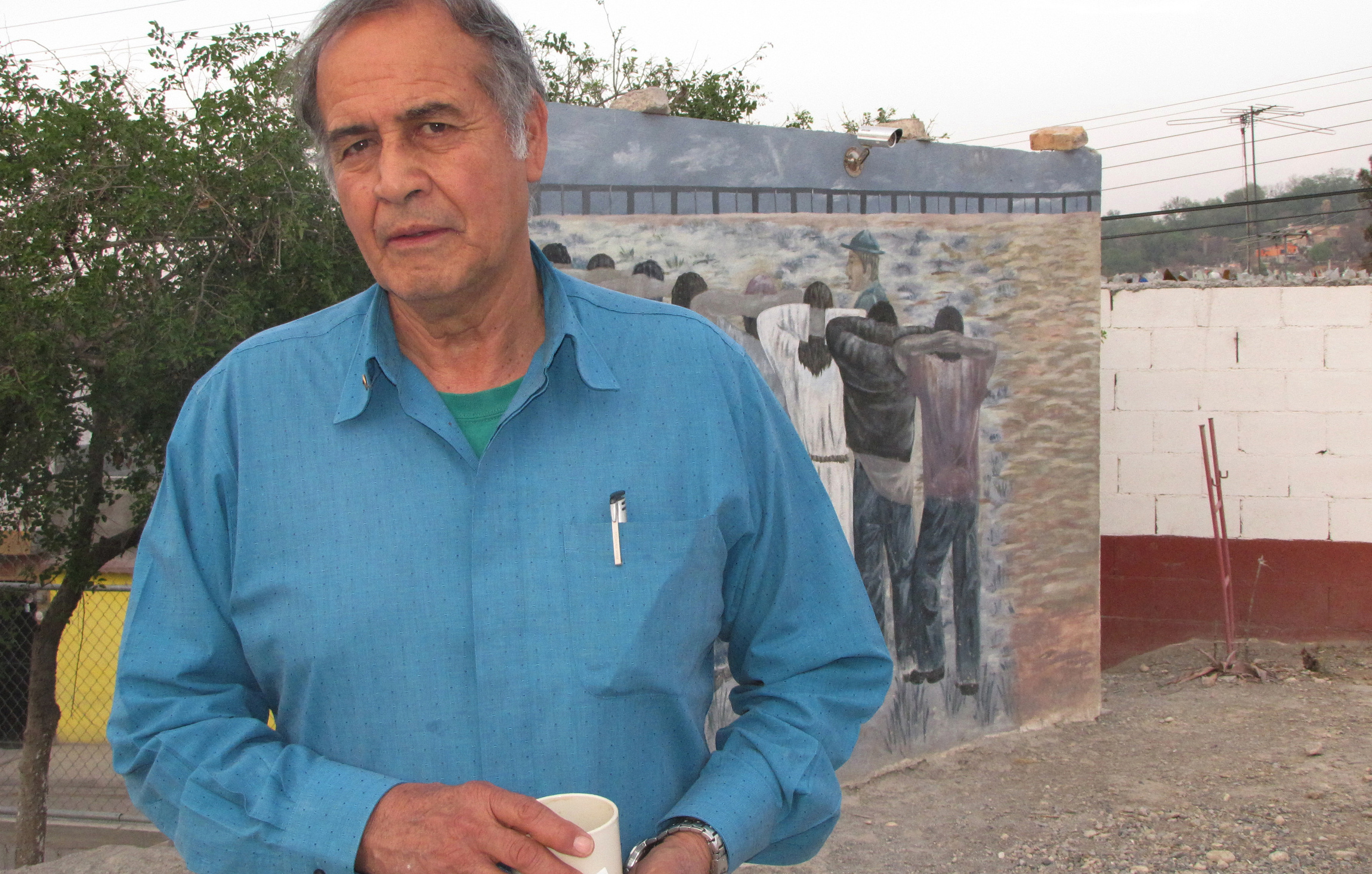 Fr. Pedro Pantoja stands outside the shelter he runs in 2011 in Saltillo, Mexico.  (CNS/David Agren)