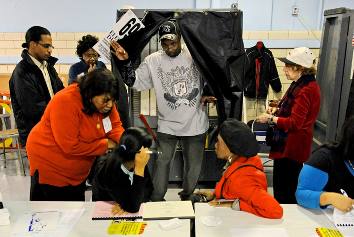 James Waitemon exits a voting booth in New York City after voting in the presidential election, in a CNS 2008 file photo. (CNS/Peter Foley, EPA)