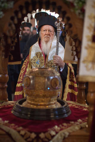 Ecumenical Patriarch Bartholomew of Constantinople celebrates Vespers of Pentecost in the Church of St. Titus in Heraklion, Greece, June 18. The Great and Holy Council of the Orthodox Church opened the following day. (CNS/Sean Hawkey, handout)