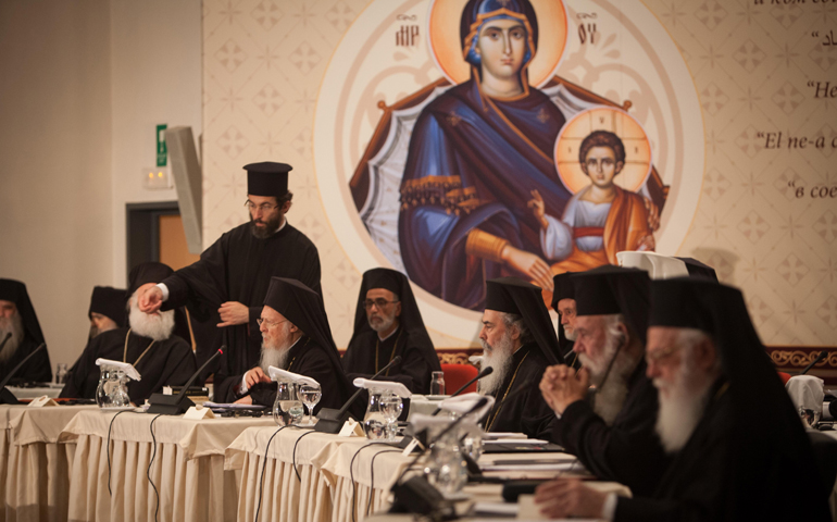 Patriarchs attend the opening session of Great and Holy Council of the Orthodox Church in Chania on the Greek island of Crete June 20. (CNS/Sean Hawkey, handout)