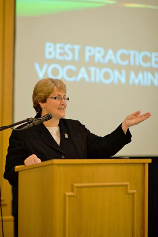 Sr. Deborah Borneman talks to a vocation ministry group in Ireland on May 17, 2014. (Courtesy of National Religious Vocation Conference)