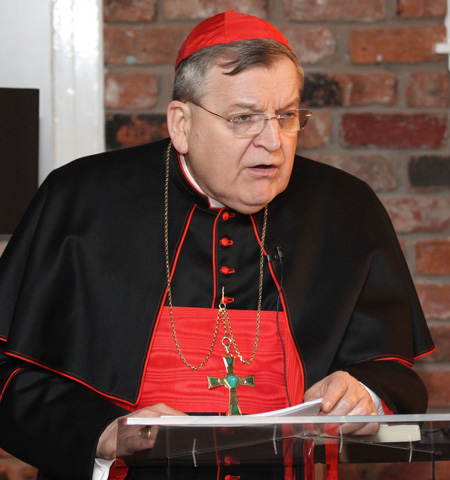 U.S. Cardinal Raymond Burke, patron of the Knights of Malta, gives a speech on marriage Friday in Chester, England. (CNS/Simon Caldwell)