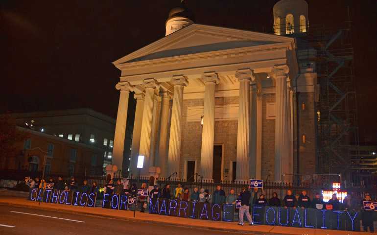 Maryland Catholics for Marriage Equality vigil outside Baltimore's Basilica of the National Shrine of the Assumption of the Blessed Virgin Mary ©Bill Hughes