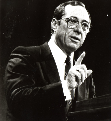 New York Gov. Mario Cuomo speaks at the University of Notre Dame in 1984. (CNS/UPI)