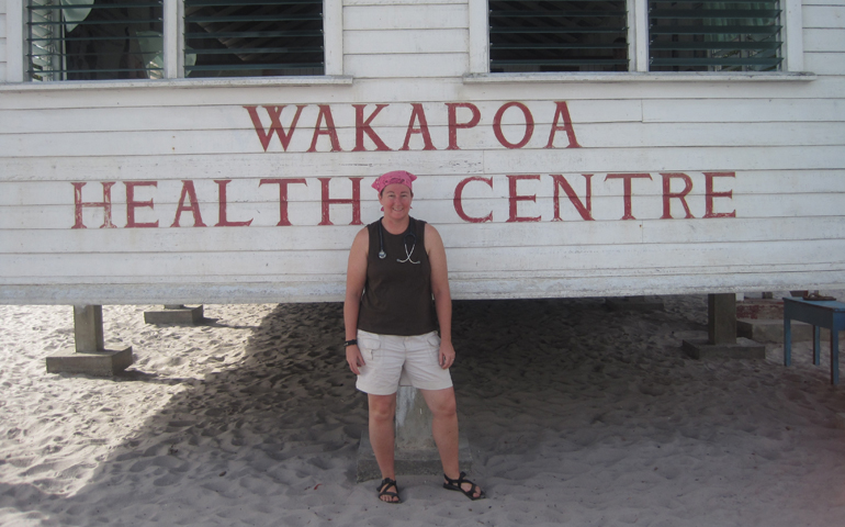 Sr. Karen Schneider outside the Wakapoa Health Center in Guyana's interior