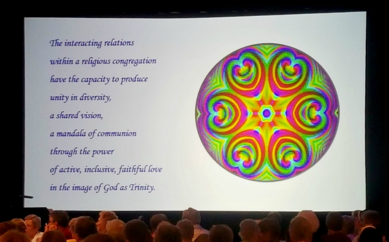 Addressing the assembly of the Leadership Conference of Women Religious Aug. 8 in St. Louis, St. Joseph Sr. Gloria Schaab uses the symbol of the kaleidoscope to illustrate how communion can come about and applied the model to religious life. (GSR photo / Gail DeGeorge)