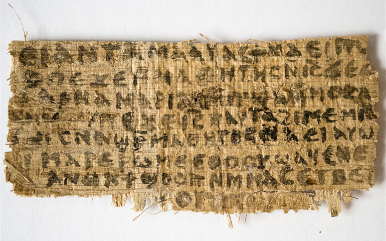 A previously unknown scrap of ancient papyrus written in ancient Coptic is pictured in this undated handout photo. (CNS/Harvard University/Karen King)