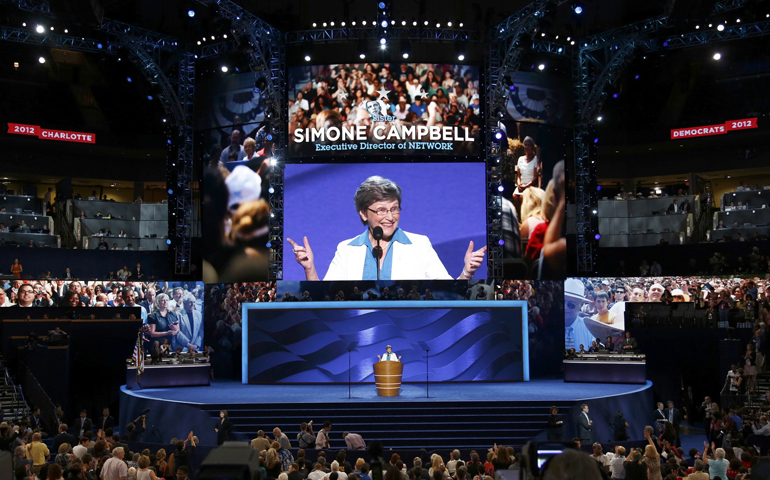 Sr. Simone Campbell, executive director of NETWORK, addresses the second session of the Democratic National Convention in Charlotte, N.C., Sept. 5. (CNS/Reuters/Jason Reed) 