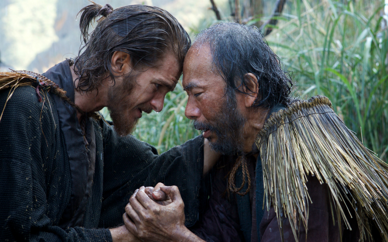 Andrew Garfield, left, plays Fr. Rodrigues, and Shinya Tsukamoto plays Mokichi in the film "Silence" by Paramount Pictures, SharpSword Films, and AI Films. (Kerry Brown)