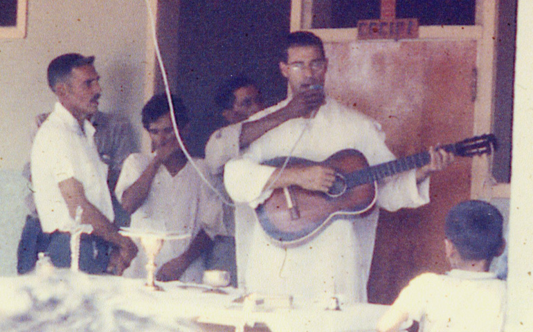 Fr. Jim Carney celebrates Mass in Motagua, Honduras, in May 1968. (Eugene Skelton)