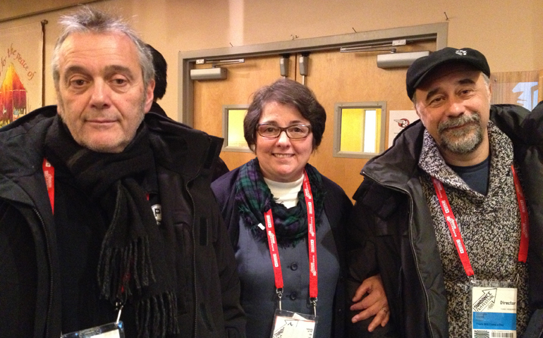 Sr. Rose Pacatte with producer Lionelle Cerri, left, and director Giorgio Diritti, both of 'There Will Come a Day' 