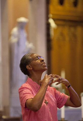 Sr. Teresita Weind preaches at Sunday Mass on Sept. 7 celebrating the 125th anniversary of St. Catherine-St. Lucy Church in Oak Park, Ill. (David Pierini/OakPark.com staff photographer)